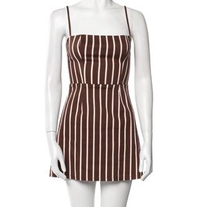 Brown Striped Dress Reformation Westlake Coffee Mini Spaghetti strap Dress